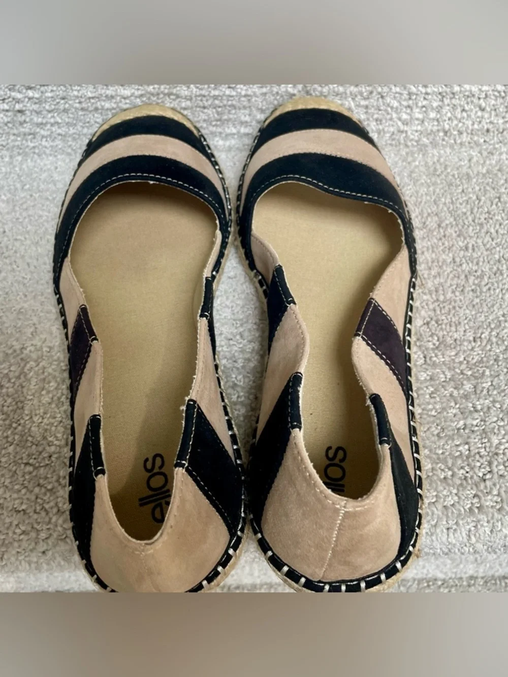 Ellos Women's 11M Faux Black Tan Suede Jute Espadrille Flats Shoes Summer Travel